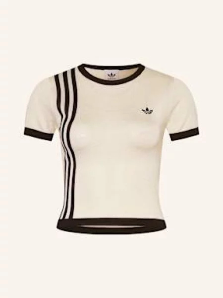 Dzianinowa krótka koszulka Adidas Originals w paski biała
