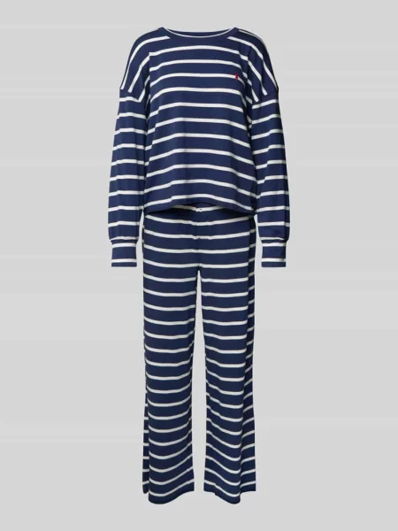 Piżama z wyhaftowanym logo i elastycznym z logo Polo Ralph Lauren granatowa