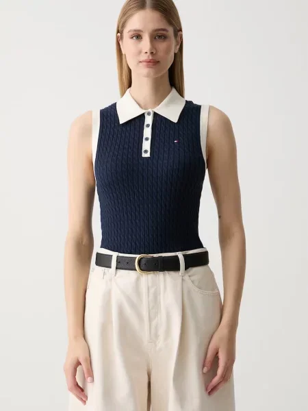 Tommy Hilfiger Pulover Fine Gg Cable Bleumarin