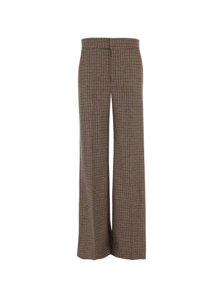 Pantaloni Sa Su Phi de lână în carouri maro
