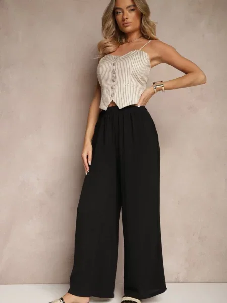 Szerokie Spodnie Typu Palazzo High Waist Araneira czarne