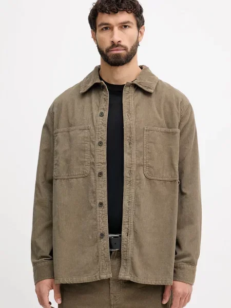 Armani Exchange camasa din velur cu guler clasic regular verde