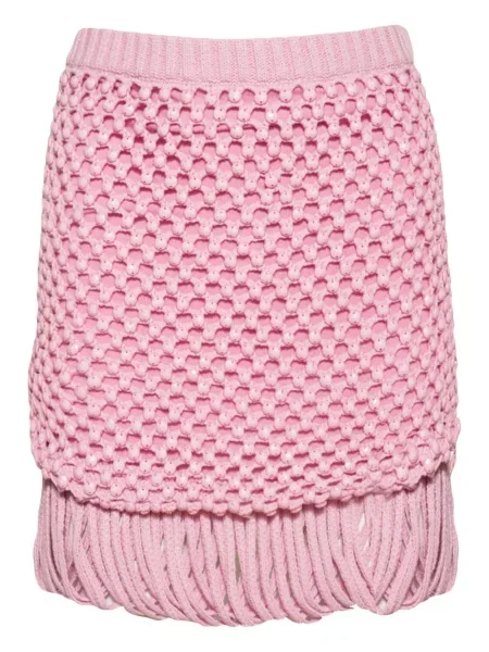 Dzianinowa mała spódnica mini Diotima z frędzli różowa