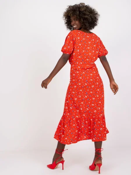 Rochie midi Fashionhunters cu imagine până la genunchi de costum roșu