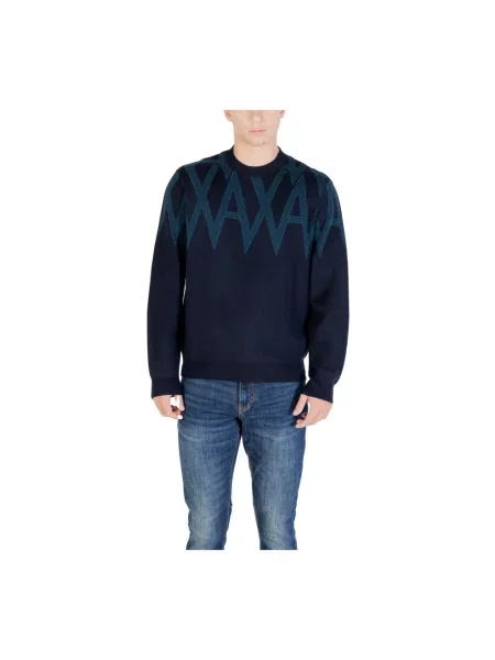 Sweter Armani Exchange z nadrukiem z długim rękawem niebieski