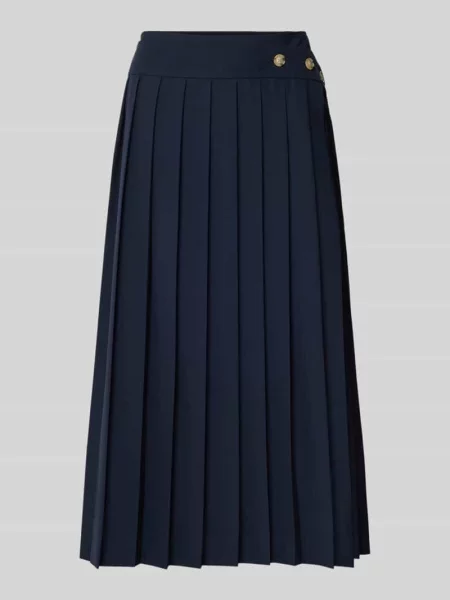 Spódnica plisowana rozkloszowana z mieszanki żywej wełny model ‘VENDRA’ Boss granatowa