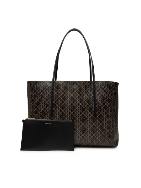 Torbica Calvin Klein Emblem Aop Tote W/ Pouch Crna smeđa