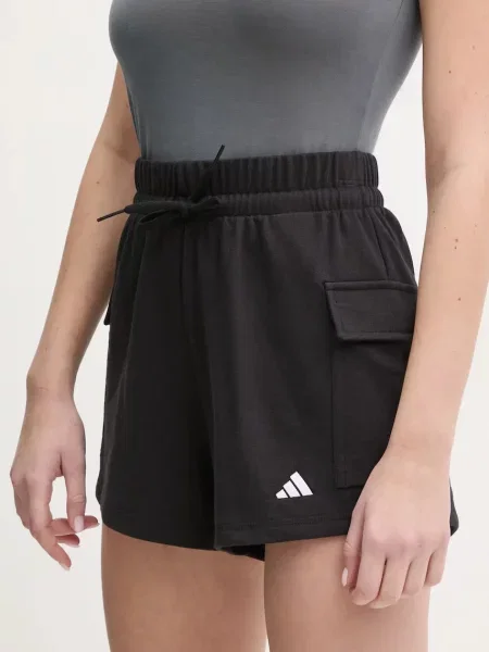 Pantaloni cargo Adidas cu talie înaltă din material terry cu autograf negru