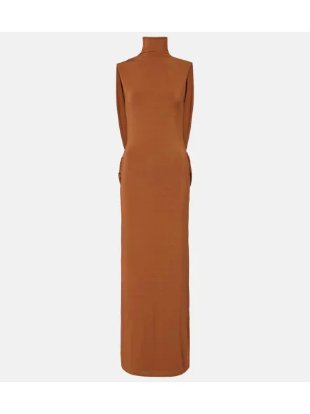 Rochie maxi Nina Ricci din jerseu de costum maro