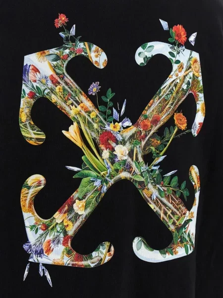 Hanorac cu glugă Off-white cu model floral alb