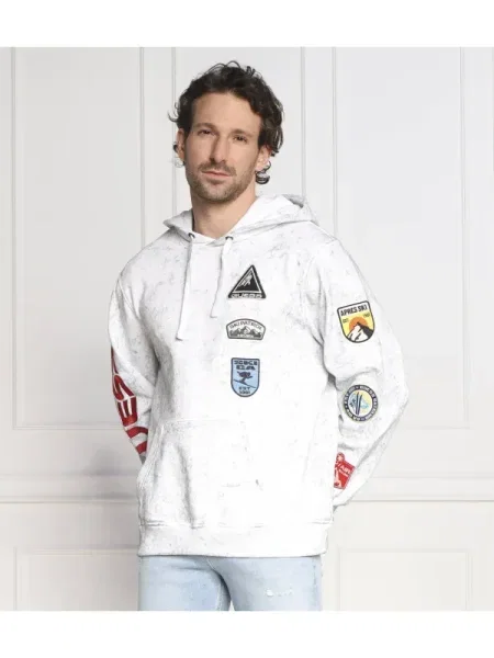 GUESS Hanorac HEAVY FINCH WASHD PATCHES alb