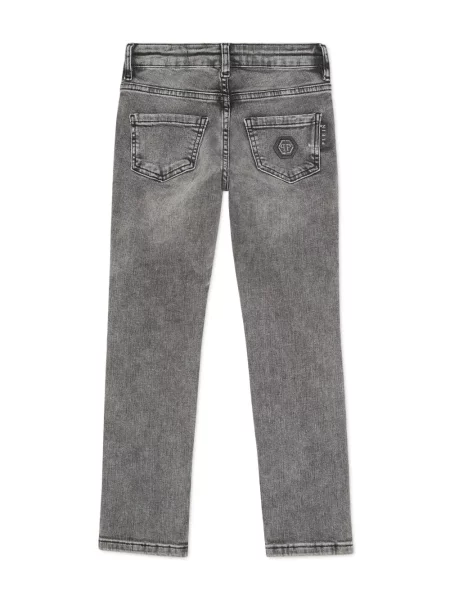 Jeansy straight leg dziecięce Philipp Plein szare