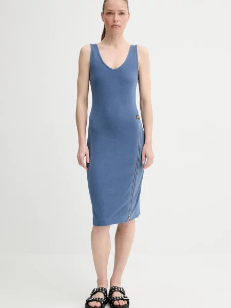G-Star sukienka midi dopasowana niebieski