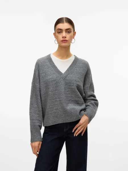 VERO MODA Sveter VMBOOM melírovaná sivá