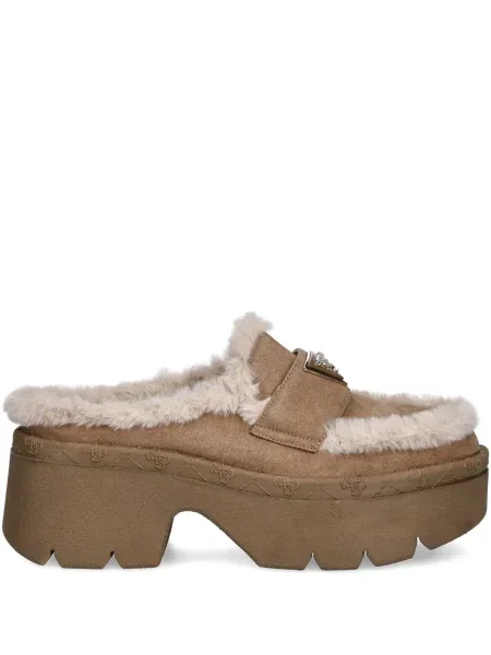 Blană artificială papuci tip mules Guess maro