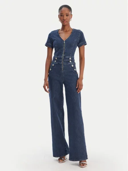 Guess Kombinezon Granatowy Wide Leg