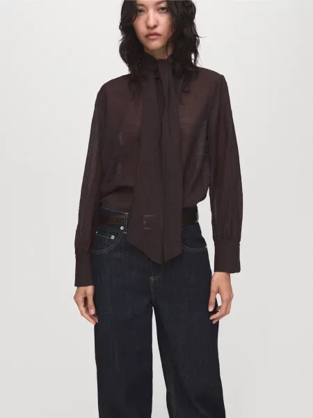 Блуза MANGO темно-коричневий віскоза/поліамід коричнева