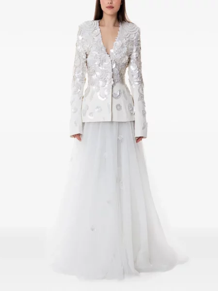 Sukienka maxi Dina Melwani z cekinami w kwiatki biała