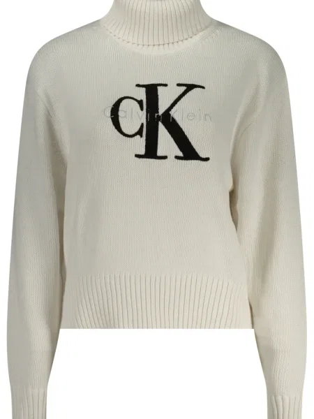 Pulover Calvin Klein Jeans cu guler înalt alb