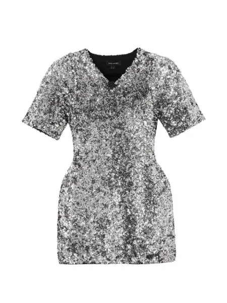 Rochie mini Marc Jacobs cu paiete cu decolteu în V de costum argintiu