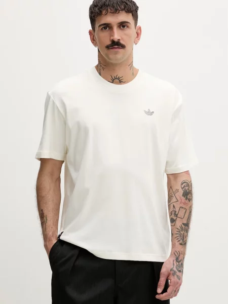 T-shirt z nadrukiem na plecach z czystej bawełny Adidas Originals beżowa