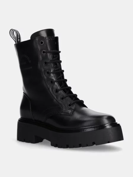 Karl Lagerfeld bocanci de piele BURLY BIKER femei cu plat negru