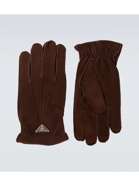 Rokavice Prada iz semiša z avtogramom rjava