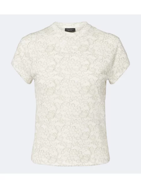 Tricou Gucci cu imagine din dantelă alb