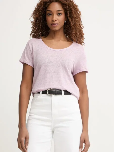 United Colors of Benetton T-shirt lniany różowa