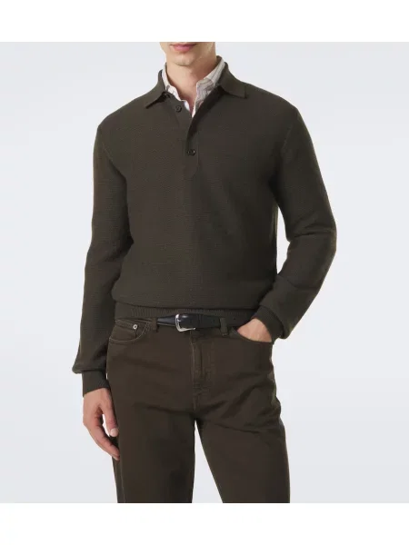 Tricou polo Zegna din cașmir verde