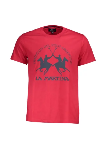 Tricou La Martina cu decolteu rotund roșu