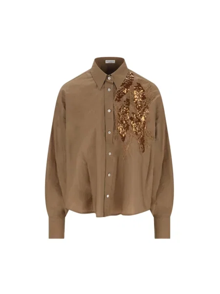 Koszula Brunello Cucinelli z cekinami brązowa