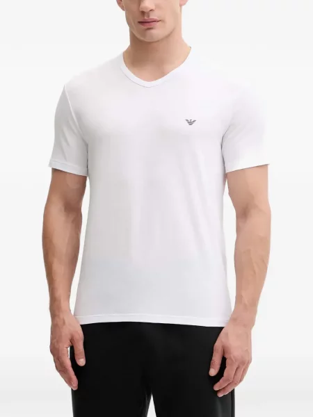Cămașă Emporio Armani cu decolteu în V din jerseu alb
