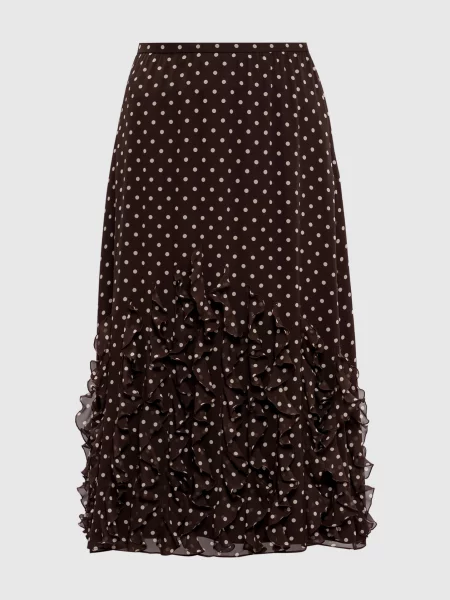 Спідниця із шовку в горох Valentino коричнева