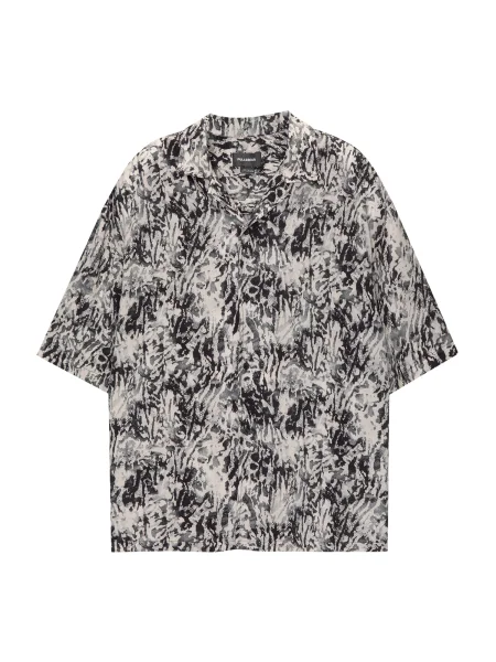 Pull&Bear Cămașă gri / negru alb