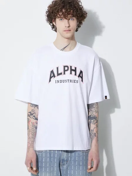 Alpha Industries tricou din College barbati cu imprimeu alb