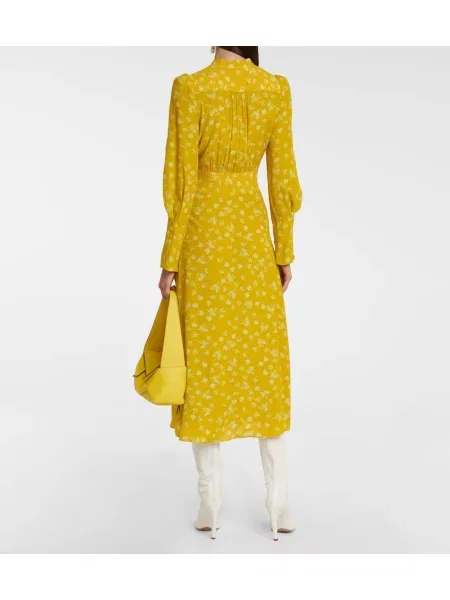 Rochie midi Dorothee Schumacher de mătase cu model floral până la genunchi galben
