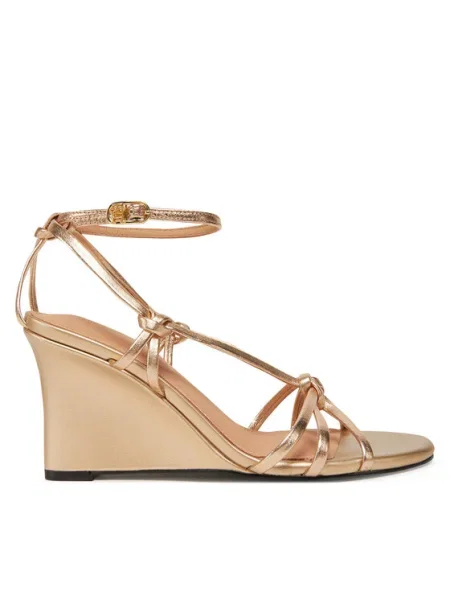 Кожени сандали Tommy Hilfiger METAL LEATHER KNOTS WEDGE SANDAL златисто