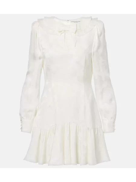 Cvetlična obleka Alessandra Rich z lokom s cvetličnim vzorcem iz žakarda bela