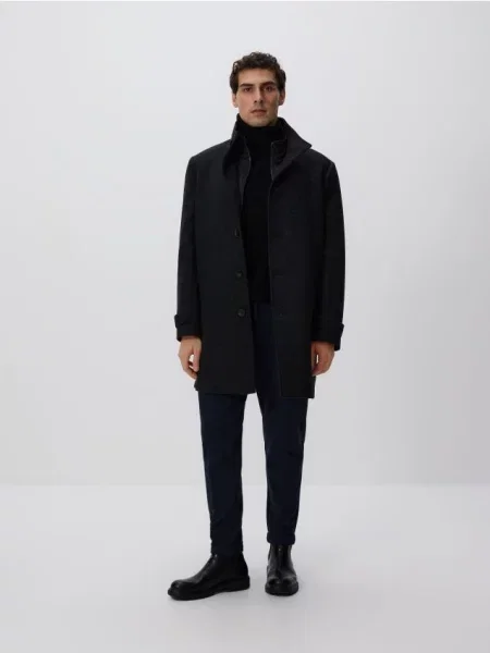 Reserved Подовжене пальто з високим вмістом вовни чорний