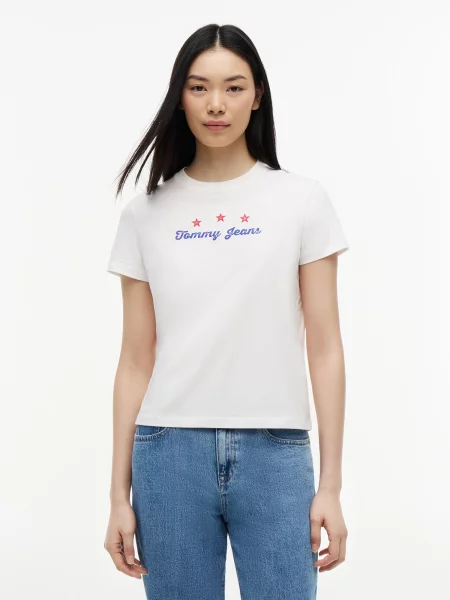 Tommy Jeans Tričko NOVELTY STAR tmavomodrá / červená biela