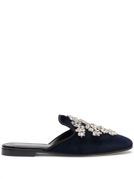 Papuci tip mules Giuseppe Zanotti de catifea de cristal albastru