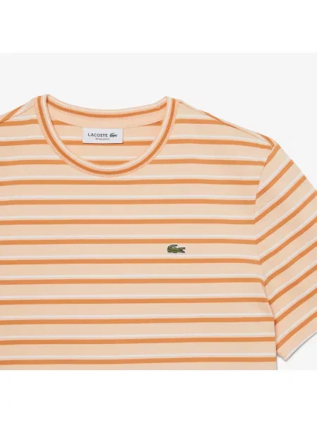 Lacoste T-Shirt Z Okrągłym Dekoltem W Paski Regular Fit pomarańczowy