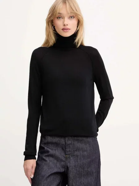 BOSS sweter wełniany lekki z golfem czarny