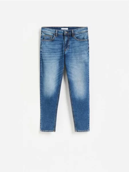 Reserved Blugi skinny cu efect de prespălare albastru