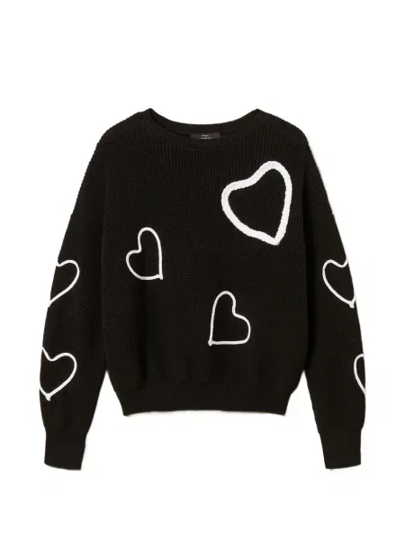 Pulover Twinset cu motiv cu inimi lung negru
