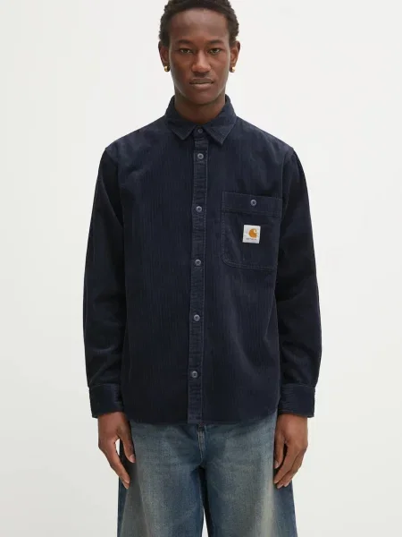 Košulja od samta Carhartt WIP L/S Flint Shirt tamno relaxed s klasičnim ovratnikom plava
