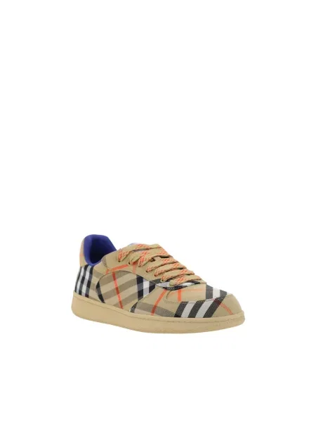 Sneakersy Burberry w kratę z nadrukiem skórzane beżowe
