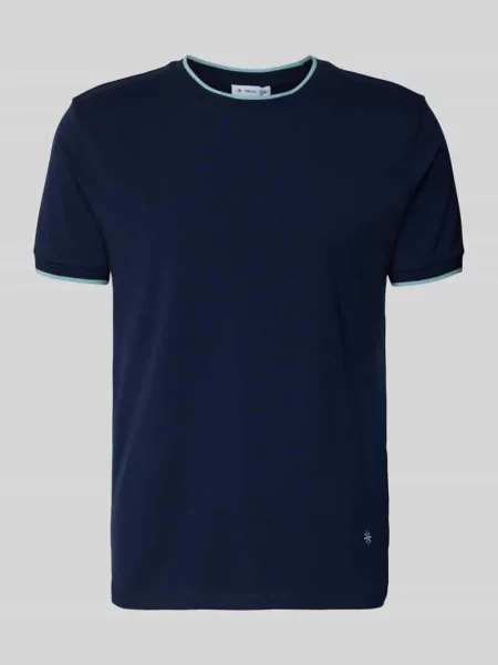 T-shirt z okrągłym dekoltem i paskami w kontrastowym kolorze Manuel Ritz granatowa