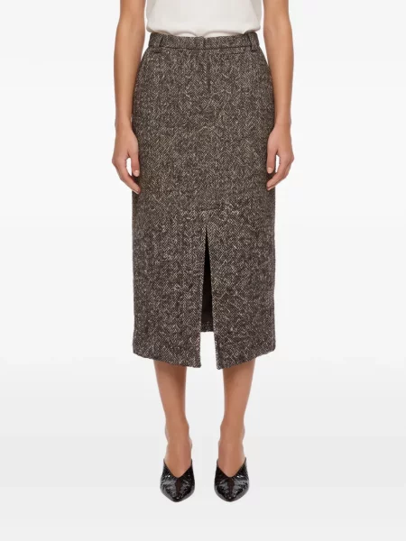 Midi sijonas Thelaurent su eglutės raštu ruda